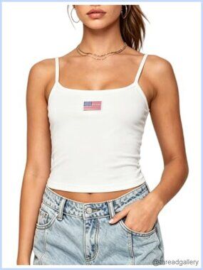 Y2k Embroidered Spaghetti Strap Crop Tank Top